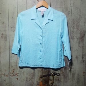 Cropped linen blouse, 3/4 sleeve